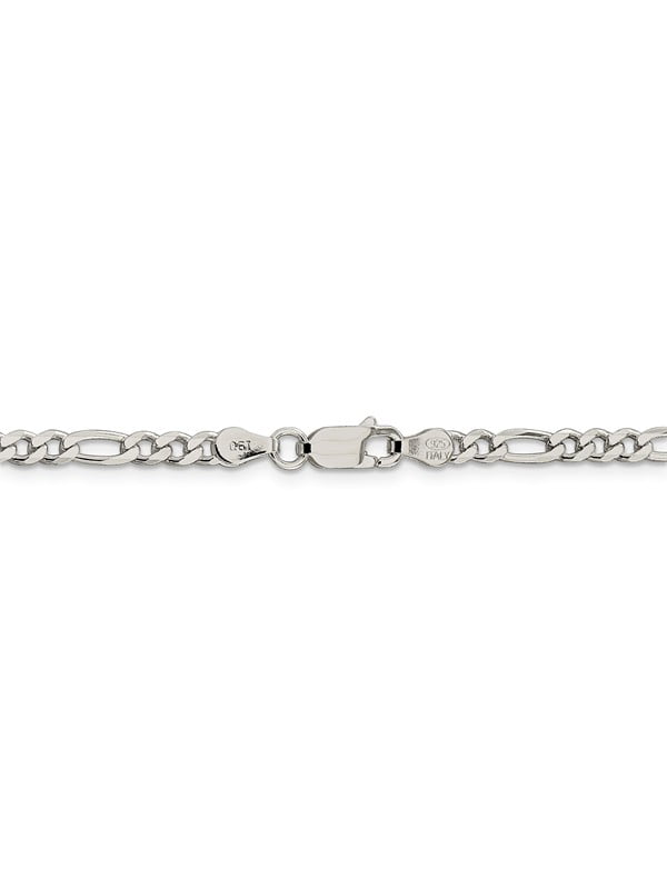 PriceRock Sterling Silver 4mm Pave Flat Figaro Chain Necklace 18 Inches