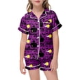 thumbnail image 5 of RUTAYY Girls Pajama Set Short Sleeve Top and Shorts Halloween Bat Moon Graphic Comfortable Nightwear Dark Purple, 5 of 5