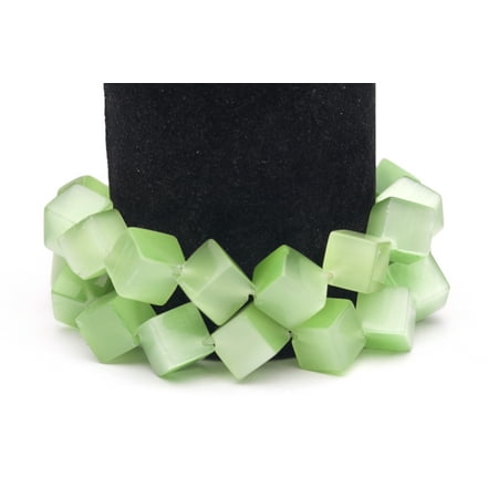 Green Tree Agate Beads - Mint Green Cat's Eye Beads Diagonal Cube Fiber Optic Glass Beads 13mm