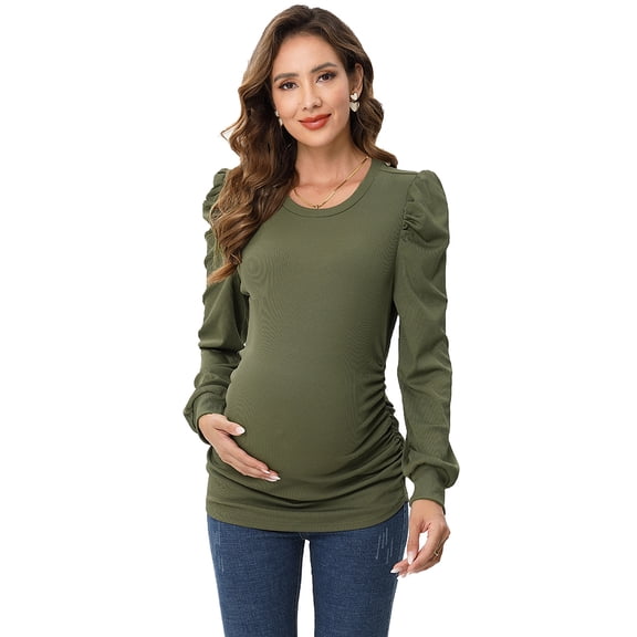 Maternity Shirts Women's Casual Tops Pregnancy Short Sleeve Striped Ruched Side Tunic Top