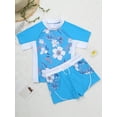 thumbnail image 3 of CHICTRY Kids Girls Rash Guard Swimsuit 2Pcs Sets Floral Print Short Sleeve Shirt with Booty Shorts Tankini Blue 14, 3 of 7