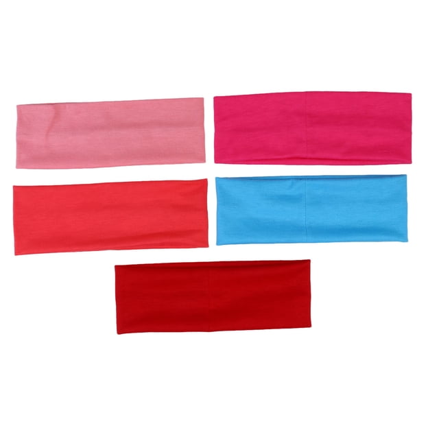 EeaseCA 5 Pcs Bandeau pour Femmes Yoga Course Exercice Sports Grand Absorption de la Sueur Bandeaux Extensibles (Rouge, Rose, Rouge Melon D\'eau, Rosé, Bleu Ciel)