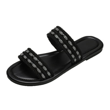 

Womens House Slippers Retro Women Beach Slip On Rhinestone Casual Open Toe Non Slip Flat Breathable Slippers Shoes Sandals