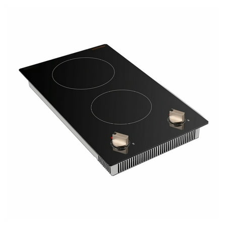 3500W 2 Burner Induction Cooktop, Electric Countertop Cooker, Knob Control, Built-in Stove, 12 Power Levels, Safety Features, Easy Clean Glass Panel