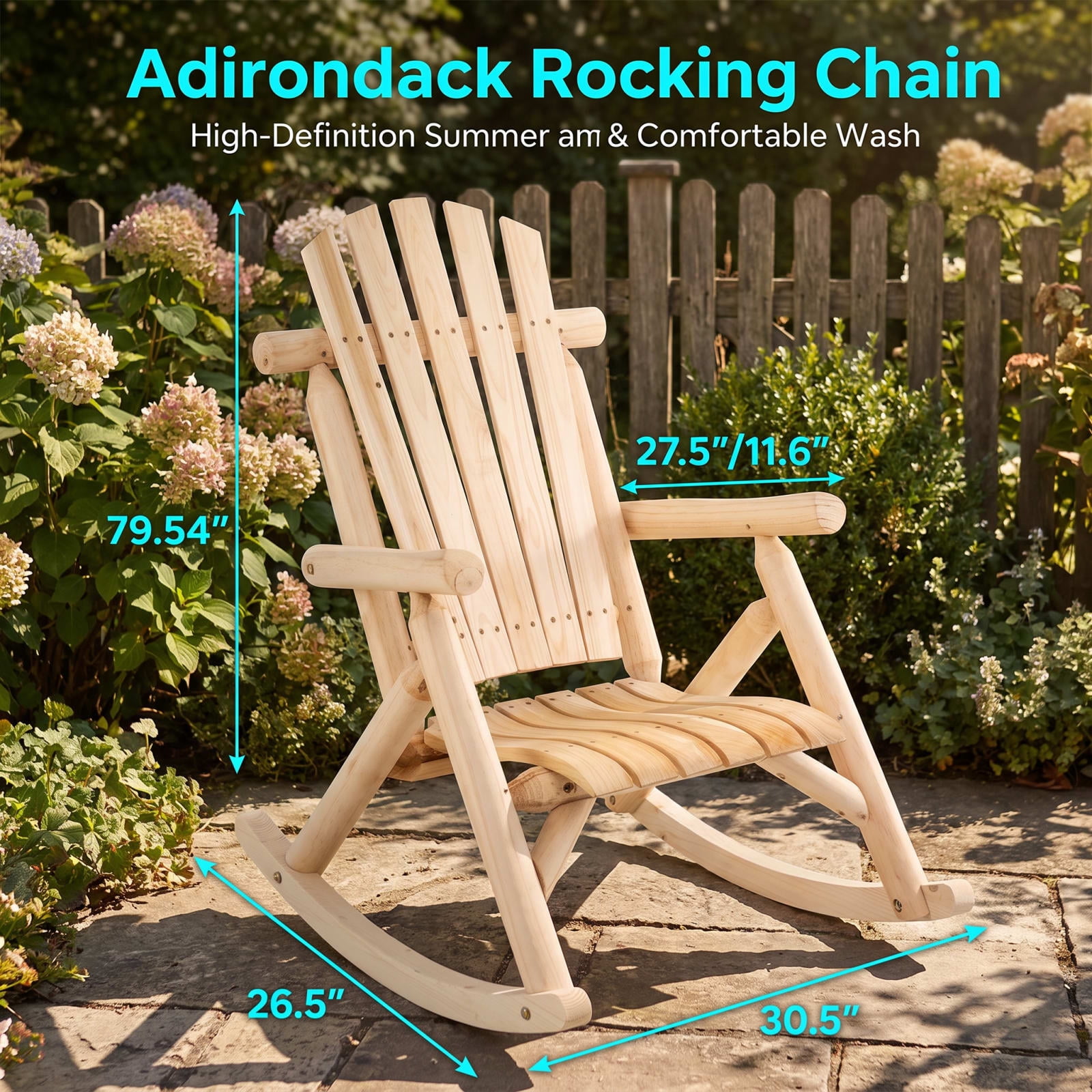 Furnibear Outdoor Rocking Chair for Patio Garden Backyard Outdoor Fir Wood 330 lbs Capacity Brown/Natural