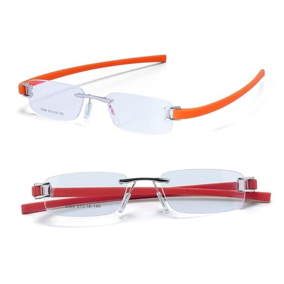 RSINC Combo Tag Rimless Frame Eyeglass Spectacle For Men And Women Modern Collage Fashion School Ladies Sports Tag Silver Orange & Silver Red 51-18-140
