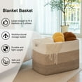 thumbnail image 5 of 75L Large Blanket Basket（22"x17"）,Large Blanket Basket for Organizing, Dog Toy Bin,baby laundry basket,Cotton Rope Blanket Basket for Living Room, Laundry, Nursery, Pillows (White and Brown), 5 of 10