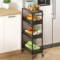 thumbnail image 2 of Slim Storage Cart 4 Tier Fruit and Vegetable Baskets for Kitchen Small Space, Narrow Rolling Cart on Wheels with Wooden Top and Metal Handle for Pantry, Bathroom, Laundry Room, 2 of 6