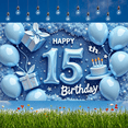 thumbnail image 6 of Blue Theme Happy 15th Birthday Banner Celebration Background for Teen Party Indoor Decoration Event, 6 of 7