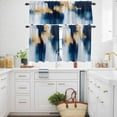 thumbnail image 3 of Abstract Watercolor Kitchen Curtains Valances and Tiers Set of 3 Graffiti Art Gold Blue Gradient Tier Curtains and Valance with Rod Pocket for Small Windows, 27.5"x24", 3 of 9