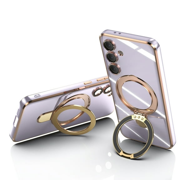 Magnetic Case for Samsung Galaxy S25 Plus, with Tempered Glass Camera Lens Screen Protector Compatible for Magsafe Kickstand Bumper Shockproof PC Phone Case Cover for Samsung Galaxy S25 ,Lightpurple