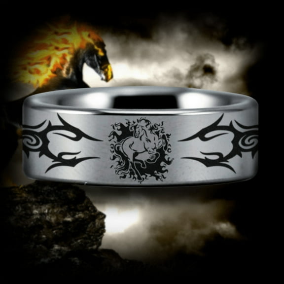 Silver Tungsten Horse on Fire Ring