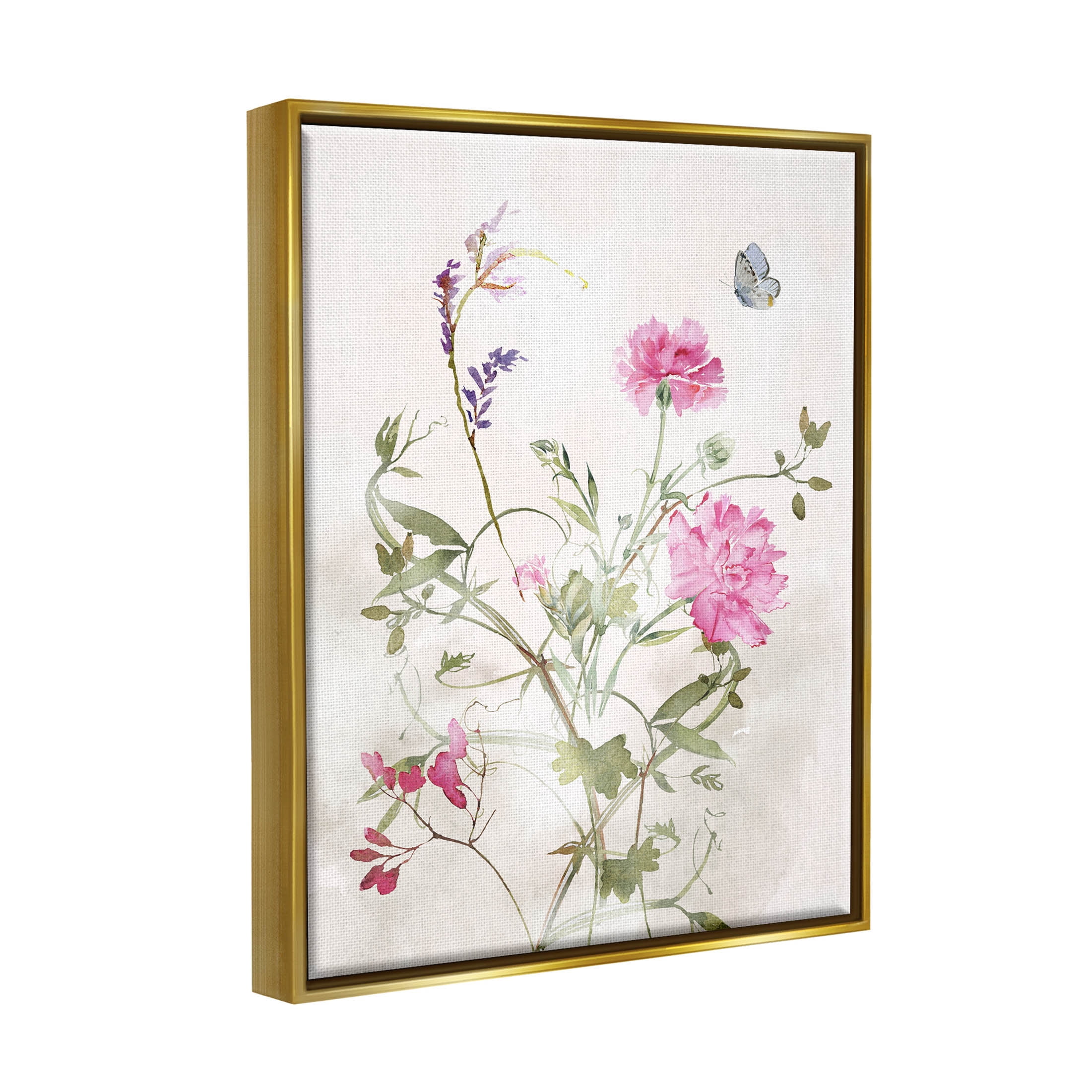 Stupell Industries Vivid Pink Carnation Blooms Graphic Art Metallic Gold Floating Framed Canvas Print Wall Art, Design by Nina Blue