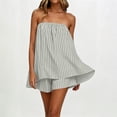 thumbnail image 2 of Plus Size Women's Two Piece Pajama Sets, Classic Allover Stripe Print & Lightweight Cut, Sleeveless Camisole Tops Matches Coordinating Striped Shorts Lounge | TruHer,Gray 2XL, 2 of 7