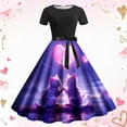 thumbnail image 2 of Uuszgmr Dress For Women 2024 Valentines Day Dresses Fashion Cat Print Round Neck Short Sleeve Retro Casual Dress Dark Blue Xxl, 2 of 3