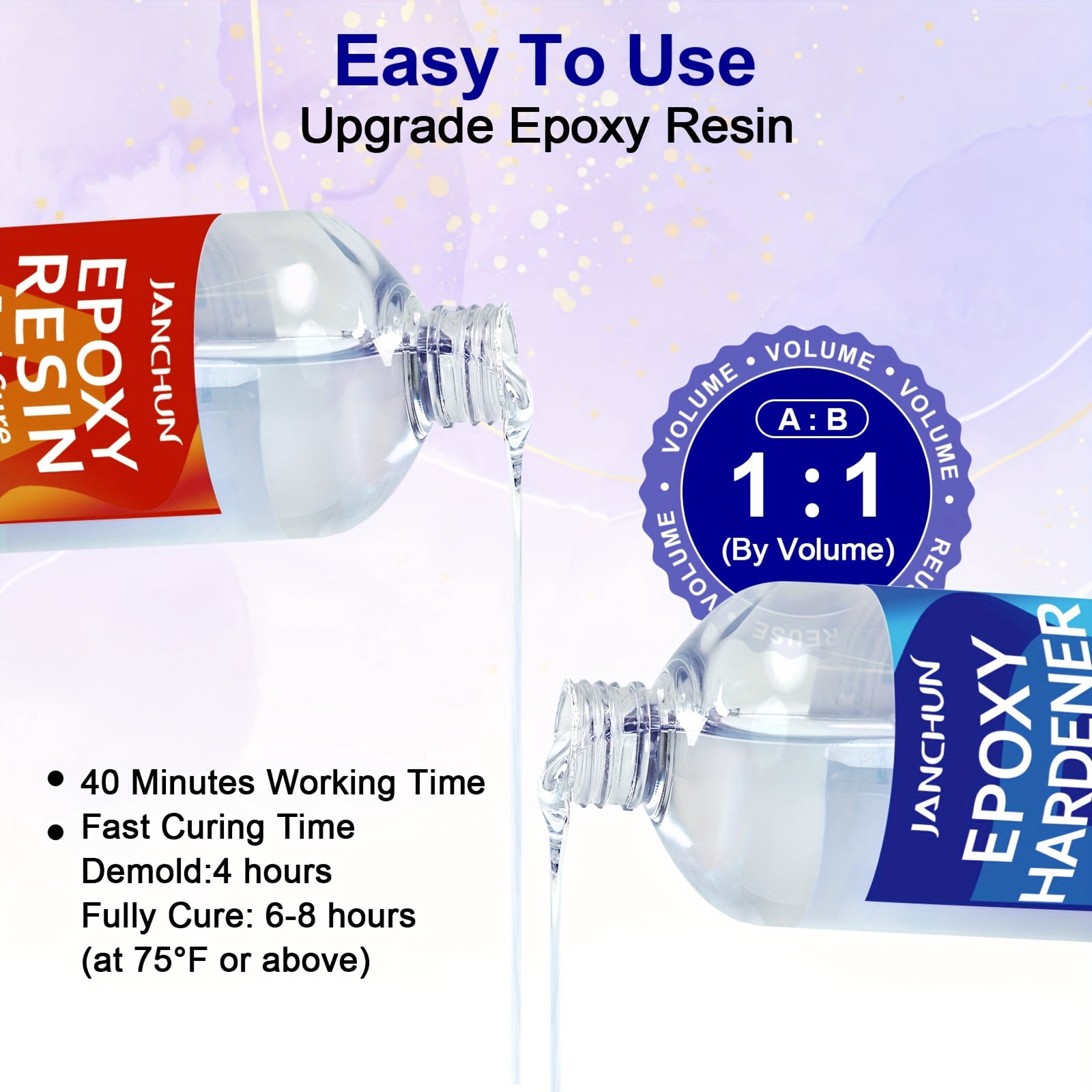 Crystal Clear Epoxy Resin Kit 32OZ, Bubble-Free, Anti-Yellowing, Self Leveling pour Resin Epoxy, Easy Mix 1:1 Coating and Casting Resin for Table Top,Tumbler Crafts, Art and Craft Kit