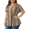 thumbnail image 2 of DARING DIVA Women's Plus Boho Floral Double Ruffle Sleeve Blouses 1X Black Yellow, 2 of 6