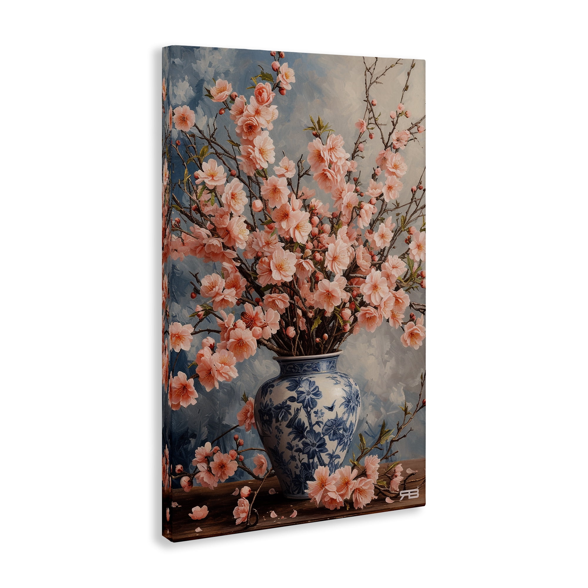 Stupell Industries Detailed Cherry Blossom Vase Botanical & Floral Painting Gallery Wrapped Canvas Art Print Wall Art, 24 x 36