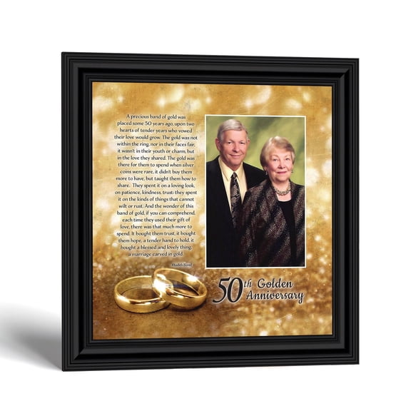 50th Anniversary Photo Frame, Bands of Gold Keepsake for Parents