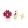 thumbnail image 2 of 1/10 Cttw Diamond 2.00 Cttw Pink Simulated Ruby 14K Yellow Gold Plated 925 Sterling Silver Flower Women Stud Earrings, 2 of 5