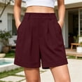 thumbnail image 2 of Fsgntruao Women's Fashion Solid Color Elastic Waist Pocket Button Zipper Shorts Pants, 2 of 7