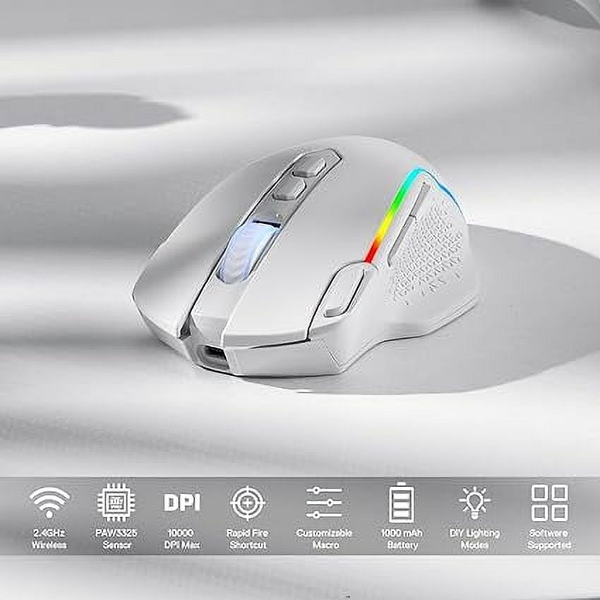 Redragon M810 Pro Wireless Gaming Mouse, 10000 DPI Wired Gamer Mouse w/ Rapid Fire Key, 8 Macro Buttons, Black/White Mouse