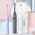 thumbnail image 1 of Cepillo de dientes eléctrico recargable para adultos - 5 modos, cerdas suaves, carga USB, impermeable IP65, 8 cabezales de cepillo, blanco/morado/rosa, 1 of 7