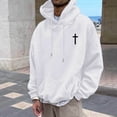 thumbnail image 2 of Men Sweatshirts Drawstring Hooded Long Sleeve Casual Pullover Sweatshirt Small Print Comfortable Loose Streetwear Outdoor Activities Sweatshirt for Men White M, 2 of 4