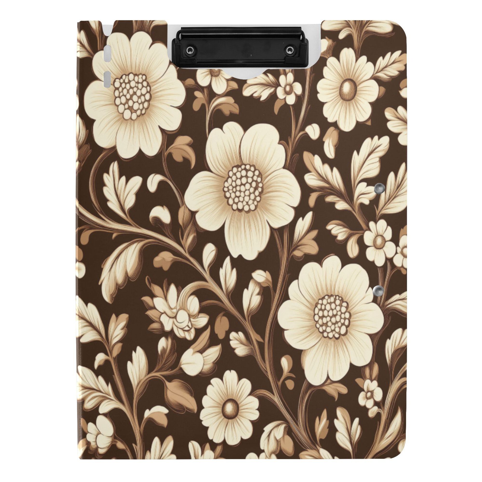 FORMRS A4 Clipboard Folder with Pen Holder Horizontal Foldable School Office Binder, Brown Floral