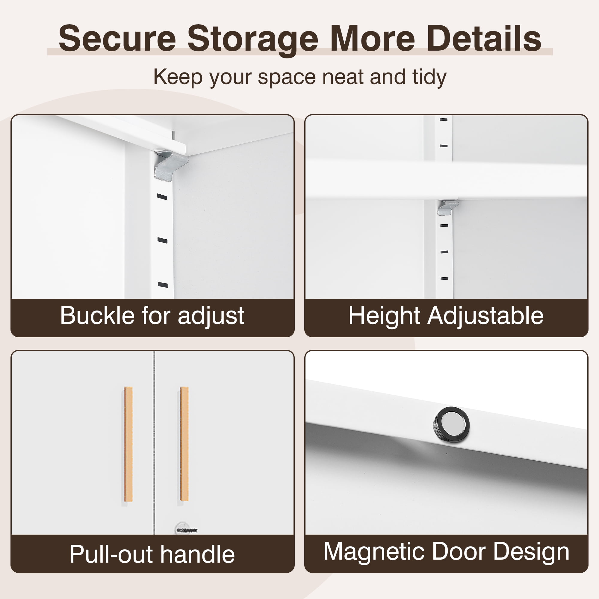 Fesbos Metal Garage Storage Cabinet with 2 Doors and 4 Adjustable Shelves, 71 Inches Tall White Steel Locking Tool Cabinets for Office, Home, Garage, Gym, School, Warehouse