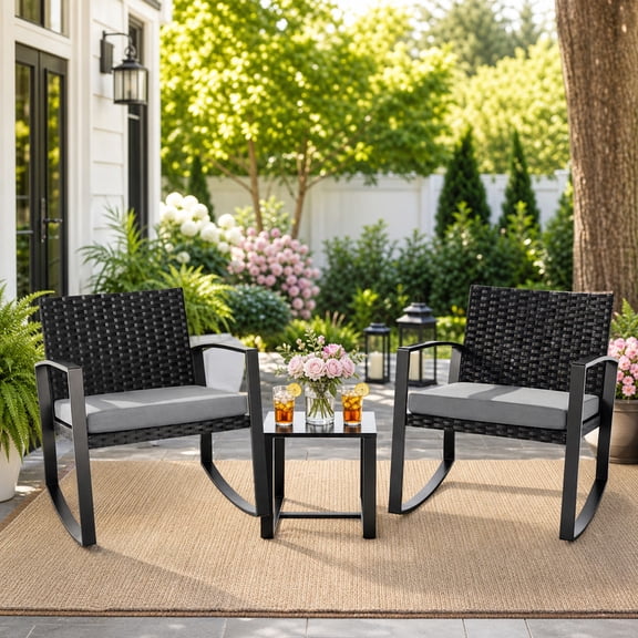 3-Piece Outdoor Patio Furniture Set, Modern Textilene Conversation Set with Coffee Table, All-Weather Bistro Set for Lawn, Balcony, Backyard, and Porch