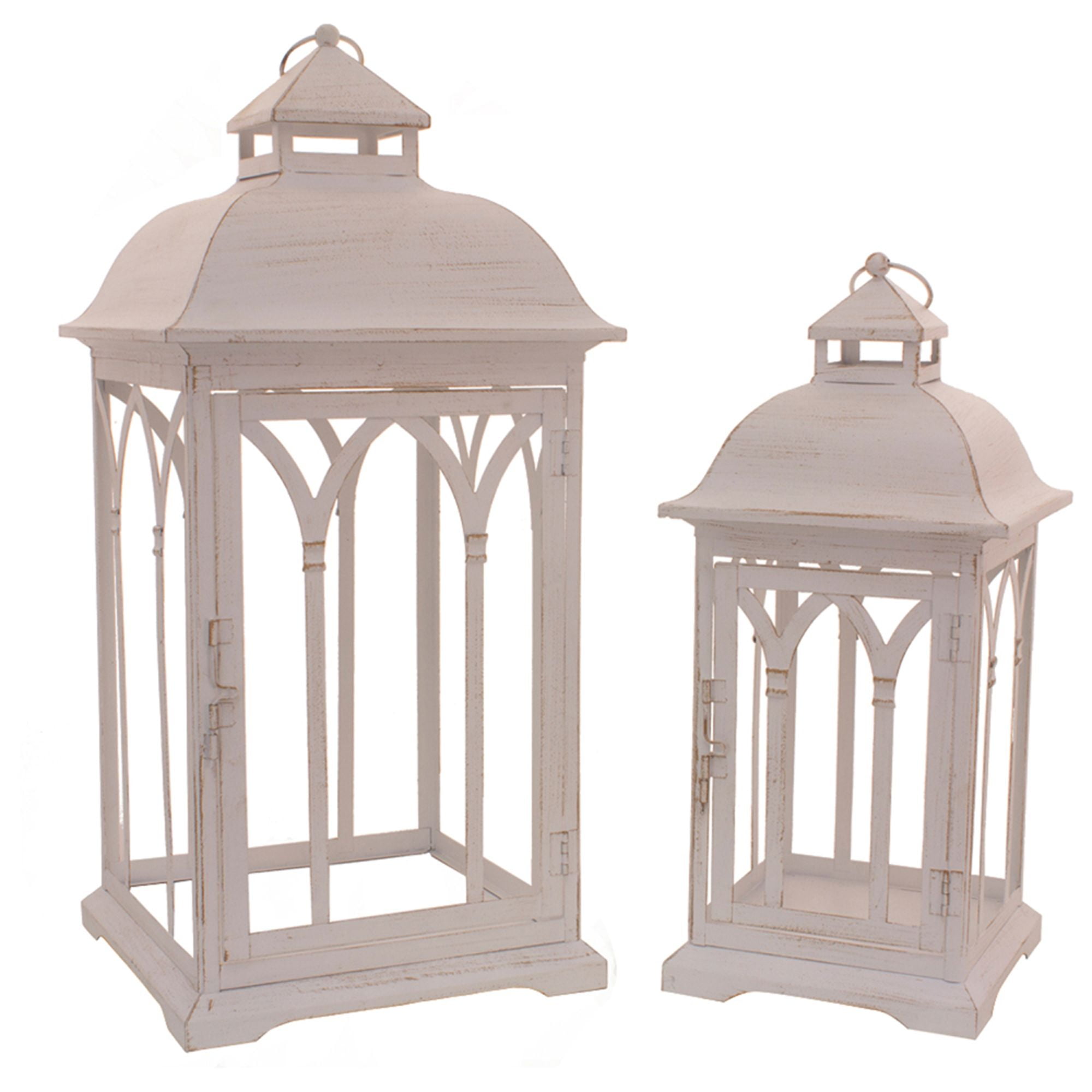 Contemporary Home Living Set of 2 White Tall Lanterns 21.5