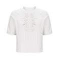 thumbnail image 5 of Busydd Summer Tops for Women Trendy Solid Color Embroidered Womens Tops Short Sleeve V Neck Cotton Linen Shirts Casual Comfy Spring Going Out Tops, 5 of 6