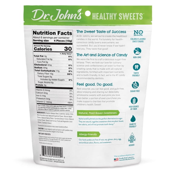 Dr. John’s Sugar Free Candy, Healthy Hard Candy with Zero Sugar, Low Calorie Snacks, Keto Friendly, Vegan, Gluten Free, Signature Sour Flavors, 100 Count, 1 LB