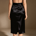 thumbnail image 2 of Women's High Waisted Midi Satin Skirt Elegant Silk Long Skirt Elastic Back Split Office Wear, 2 of 2