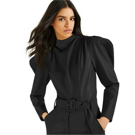 I-N-C Womens Faux Leather Bodysuit Jumpsuit  Black  Small
