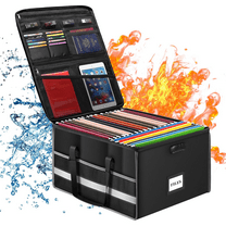 Fireproof Document Box with Lock, File Storage Organizer Box with Inserts ＆Mesh Pockets, Collapsible Portable Large Filing Cabinet Safe for Hanging Both Letter and Legal Folders(19"x16"x11")