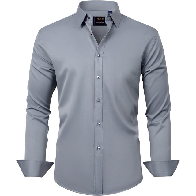 J.VER Camisas de vestir para hombre, camisa formal de manga larga, elástica, sin arrugas, informal, con botones