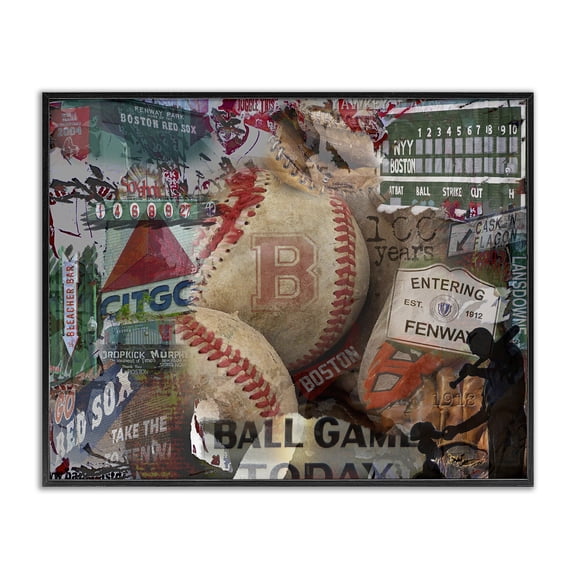 Stupell Industries Eclectic Entering Fenway Baseball Collage Black Framed Giclee Art, 14 x 11, by Graffitee Studios