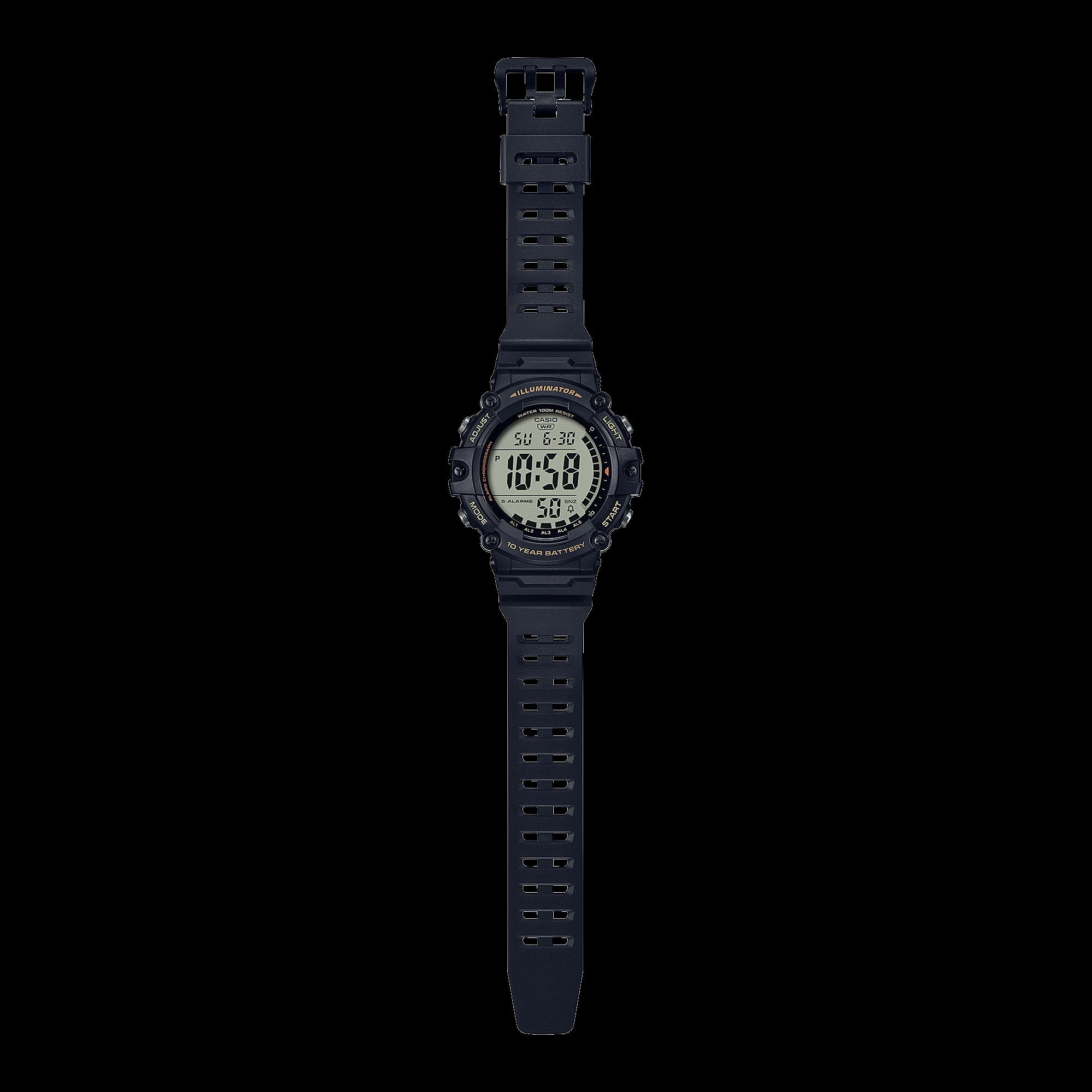 Casio Men's Wide Face Digital Black Watch with Extra Long Resin Strap - AE1500WHX-1AV