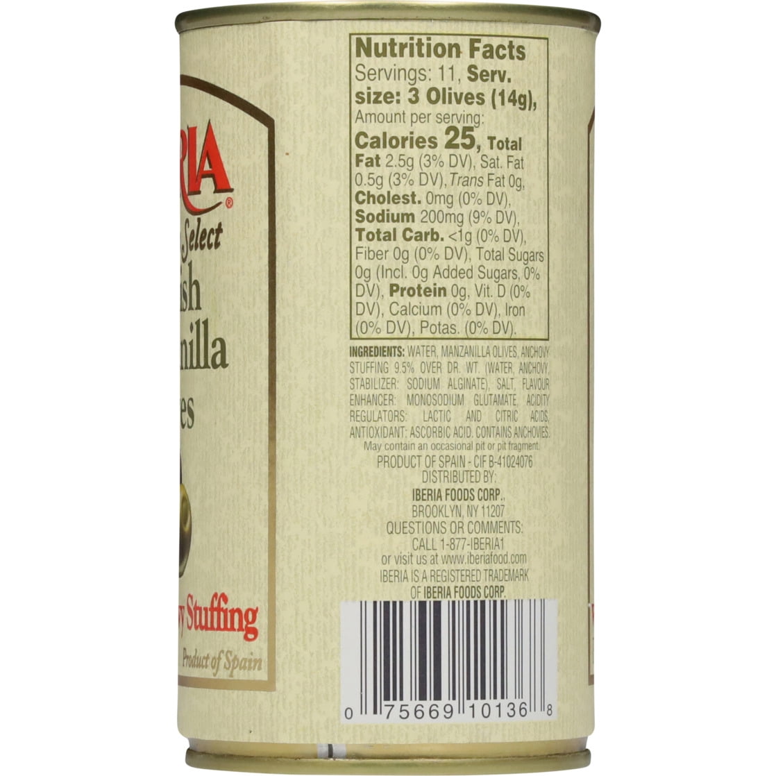 Iberia Premium Select Spanish Manzanilla Olives with Anchovy Stuffing 5.2 oz
