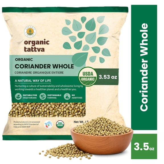 Organic Tattva Coriander Seed (Dhaniya) (3.5 oz/100 gm), Whole Spices with Natural Oils, Vegan, No Additives, USDA Certified