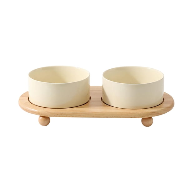 Cuencos de cerámica para gatos y perros pequeños, cuencos para gatos, cuencos elevados para gatos, cuenco de cerámica para mascotas de gres para beige