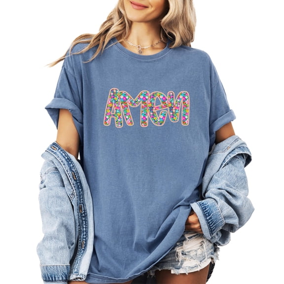 Floral Amen Shirt for Women and Teens Easter Christian Flower Graphic Tee Blue Jean Shirt Adult X-Large