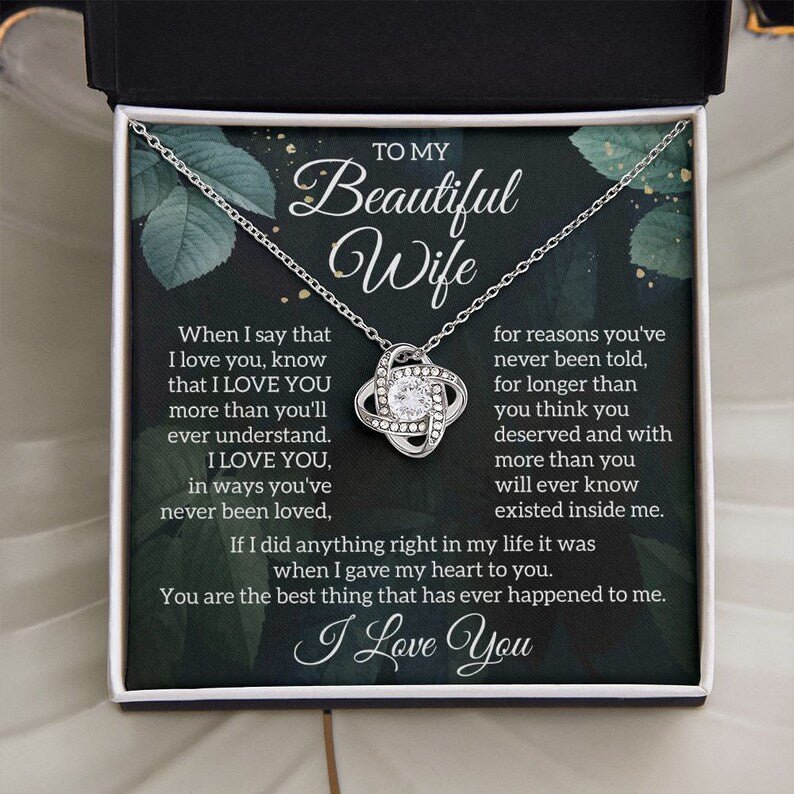 My Wife Necklace, Love Knot Necklace, Gift From Husband, Valentine Gift, White Love Knot Necklace