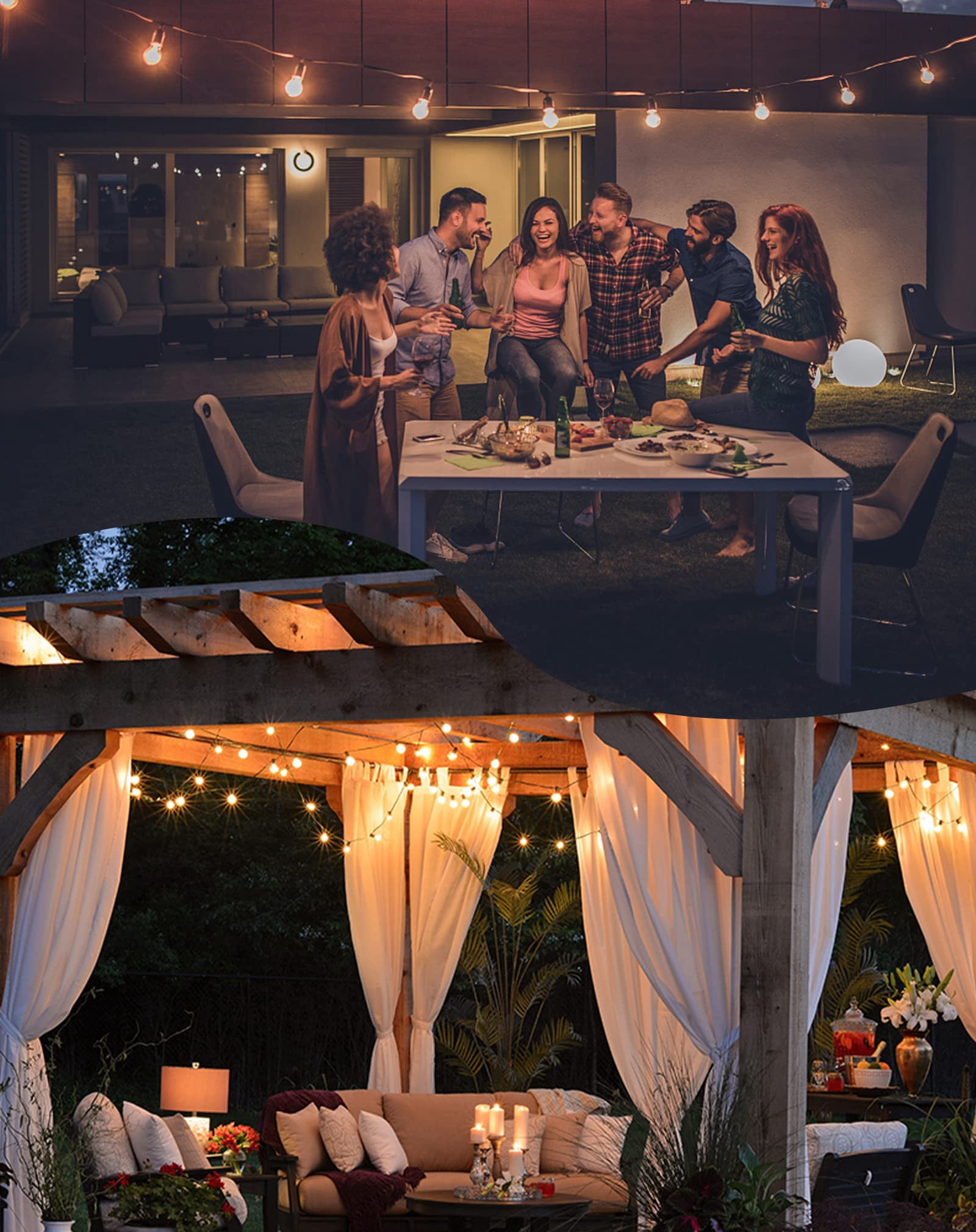 Outdoor String Lights  25ft Patio With 13 Shatterproof G40 Globe Bulb(1 Spare) Waterproof Connectable Dimmable Led Hanging For Outside Backyard Porch Balcony 2700k
