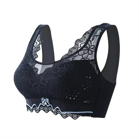 BXJX Bras for Women Clearance Wireless Push-up Comfortable Breathable Bra Lace Daily Underwear Bralette Black Size 44
