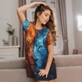 thumbnail image 3 of Pofeuu Red And Blue Fire Lion Print Women's Loose Fit Short Sleeve Nightgown, Comfortable Sleep Dress for Women, Casual Lounge Sleepwear, Soft Cotton Sleep Dress, 3 of 6