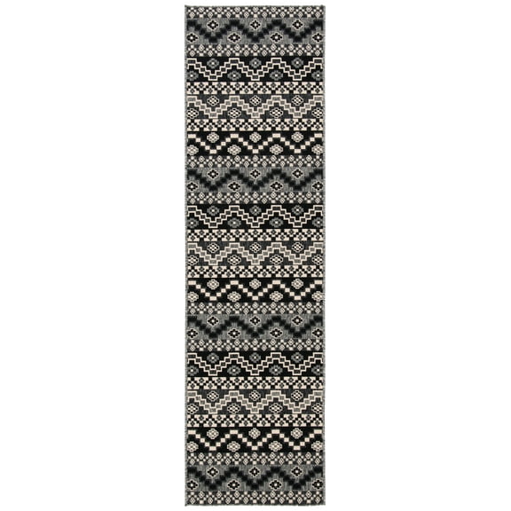 SAFAVIEH Veranda Luwig Geometric Indoor/Outdoor Runner Rug, Black/Beige, 2'3" x 6'7"