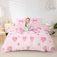 thumbnail image 2 of Erosebridal Buffalo Bow-tie Queen Duvet Cover Set for Women Girls, Princess Love Heart Bedding, Pink Reversible, 1 Duvet Cover and 2 Pillowcases (No Comforter), 2 of 6